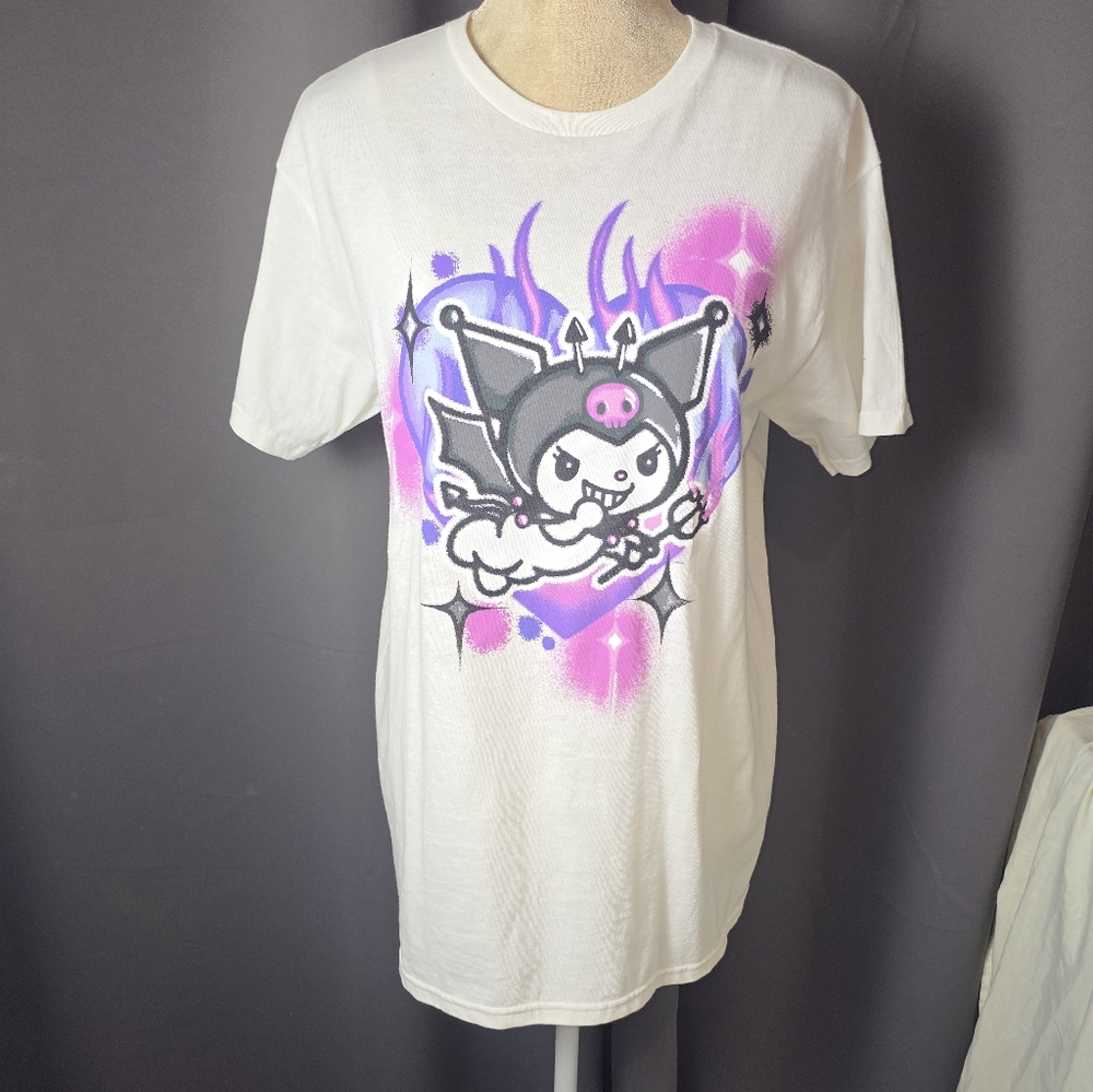 Sanrio Kuromi Graphic T Shirt White Purple Pink Anime Goth Unisex M
